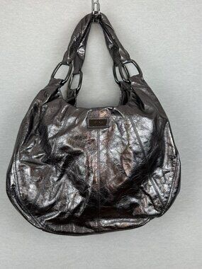 VICTOR GREY DISTINCTIVE SHINY METALLIC FAUX LEATHER SATCHEL BAG PURSE